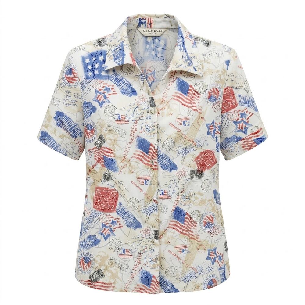 Allison Daley Graphic American Dream Button-Up Shirt Women See Measurements